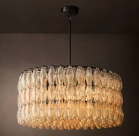 Lustre rond moderne de luxe personnalisé pour la restauration de projets, luminaire d'intérieur pour villa, décoration en verre fumé, suspension lumineuse