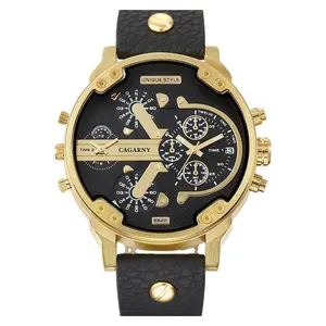Trend Montre Homme Sport Men Leather Calendar Clock Dual Time Quartz Luxury Brand CAGARNY 6820 Men Wrist Watch
