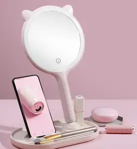 새로운 디자인 귀여운 동물 모양 5X 탁상 책상 led 빛 화장품 거울 메이크업 거울