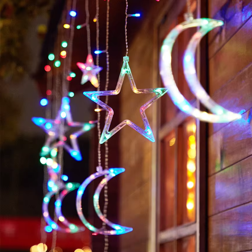 Star Moon Eid Mubarak Ramadan Decorations LED Window Curtain Fairy ...