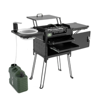 Cuisine de camping pliable tout-en-un en aluminium Wild Land Pro - Table à hauteur réglable, réchaud à gaz détachable, rangement multi-compartiments