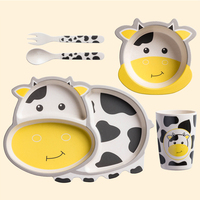 Ensemble de vaisselle pour enfants en fibre de bambou sans BPA, vaisselle en mélamine avec assiettes et bols, ensemble d'alimentation incassable pour tout-petits
