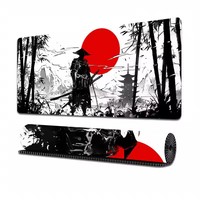 Tapis de bureau et de jeu carré en caoutchouc naturel de 3 mm d'épaisseur, imprimé par sublimation, motif art de l'encre samouraï japonais, en stock