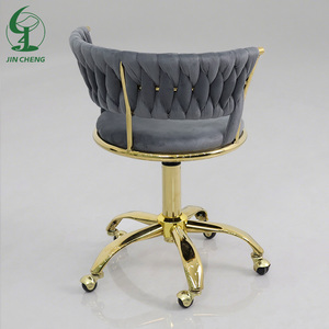 <span class=keywords><strong>Silla</strong></span> de Oficina para el Hogar Jincheng con Respaldo Tejido, Cojín, Reposabrazos, Marco de Metal Dorado, Giratoria, Altura Ajustable - Product Image 3