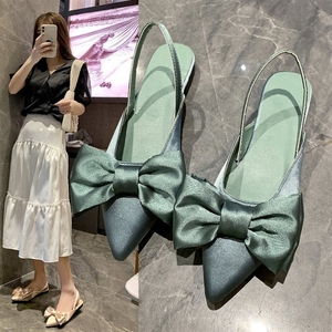 Factory Wholesale Summer New Silk Bow Pointe Pu Upper Comfortable Flat <b>Sandals</b> for Summer - Product Image 3