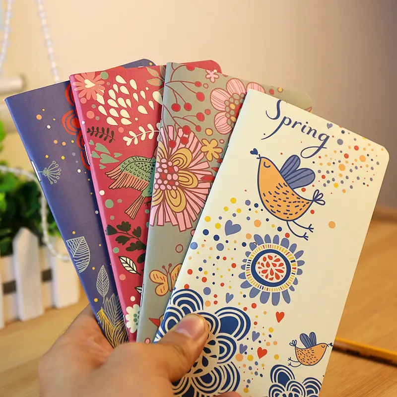 Caderno criativo de papelaria com desenhos animados de pônei, livro de amor, flor e pássaro, bloco com 4 opções