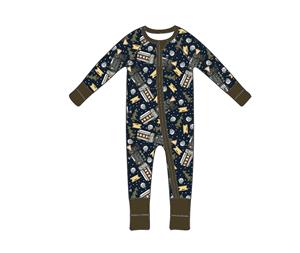 Qingli OEM fábrica personalizada para bebé sin arancel Eco-suave leche <span class=keywords><strong>seda</strong></span> otoño occidental estampados ropa informal bebé cremallera monos - Product Image 2