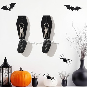 Porte-clés mural en forme de cercueil, décoration gothique effrayante pour la maison, support mural noir en bois pour Halloween, pour clés, tasses, sacs à main, vêtements - Product Image 2
