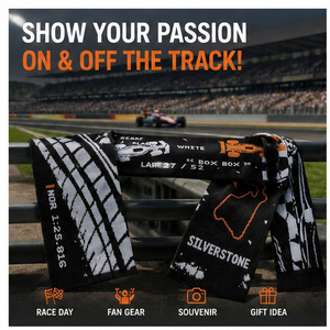 Sciarpa Lavorata a Maglia Personalizzabile Circuito Silverstone: Sciarpa Jacquard Calda con Design da Corsa e Circuito per i Fan - Product Image 3