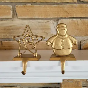 Goud Antiek Metaal Sneeuw Man Koushouder Kerstcadeaus Hoge Kwaliteit Aluminium Gouden Kous Houder Voor Woonkamer