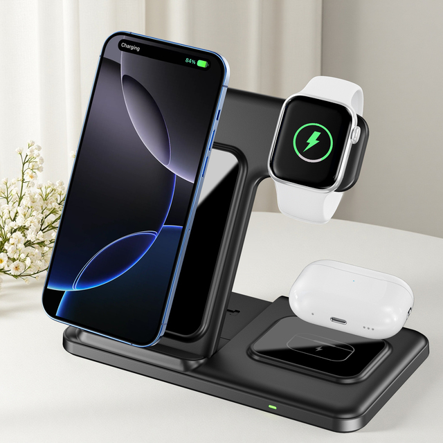 3 in 1 Fast Travel Wireless Charger Magnetic Charging Station  Folding Charger Standing for iPhone for iWatch for AirPods