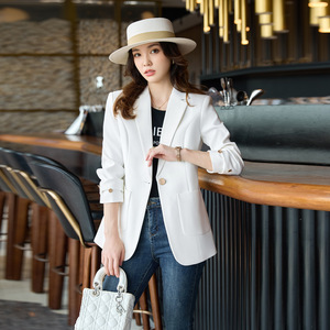 Red Women's Blazer Long Sleeve Solid Color Mid Length Casual Coat HJ8302 No Wrinkle Treatment European Style - Product Image 2