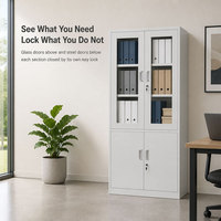 Armoire de classement moderne à 4 portes en verre, en acier, pour bureau, avec étagères réglables et verrouillables