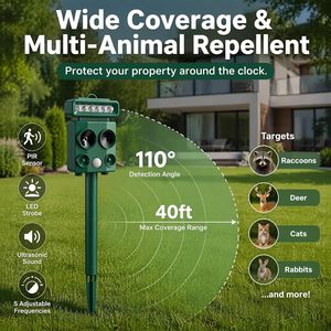 Répulsif <span class=keywords><strong>Solaire</strong></span> Ultrasonique pour Animaux de Jardin avec Détecteur de Mouvement PIR – Efficace contre les Chats, Chiens, Rongeurs, Renards, <span class=keywords><strong>Oiseaux</strong></span> - Product Image 1