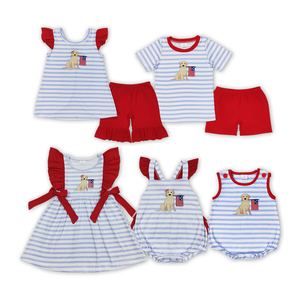 Nuova vendita calda estiva <span class=keywords><strong>abbigliamento</strong></span> per bambine in magazzino pronto per la spedizione per feste con fratelli e sorelle July 4 ° ricamo abiti coordinati - Product Image 1