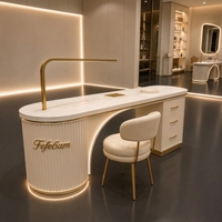 Station de Salon de Beauté Professionnelle Moderne et Luxueuse avec Comptoir en Marbre, Ensemble de Table de Manucure en Bois, Collecteur de Poussière et Bureau Technique pour Ongles