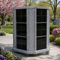 72 niches de columbarium, portes noires, corps principal, monuments funéraires, sculptures en granit