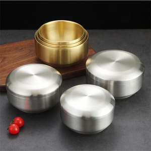 Bols en acier inoxydable 304 à double paroi avec couvercle, isolés, pour riz, soupe, nouilles, vaisselle coréenne, épais, articles de table pour enfants et écoliers - Product Image 5