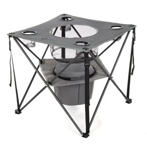 Table de camping pliable portable personnalisée en gros avec 4 porte-gobelets et panier isotherme pour pêche et activités de plein air - Product Image 1