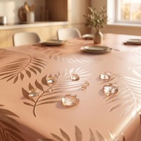 Nappe Imprimée en PVC Imperméable Dorée, Facile à Nettoyer, Housse de Table en Vinyle pour Maison, Cuisine, Restaurant