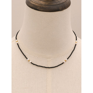 Heart Shape Pearl Necklace Black Crystal Beads Gold Accents Everyday Wear Unisex Jewelry - Product Image 4