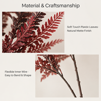 Vente en gros usine : Feuille de fougère artificielle bordeaux à tige haute, fausse verdure, décoration de mariage, accessoires d'événements, plante artificielle