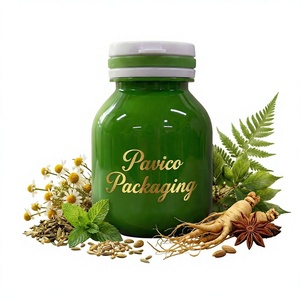 Bouteille en plastique PET ronde de 120 ml en vert opaque avec bouchon à ouverture facile pour comprimés pharmaceutiques et compléments alimentaires - Product Image 1