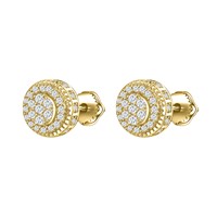 Boucles d'oreilles Hip Hop deux tons en or massif 14K pour hommes VVS Moissanite Cluster Screw Back Circle Shape Fashion-Conscious Individuals