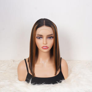 شعر مستعار بوب قصير مستقيم بألوان بارزة 1B / 30 لون باونا 13x4 دانتيل أمامي شعر مستعار بوب - Product Image 4