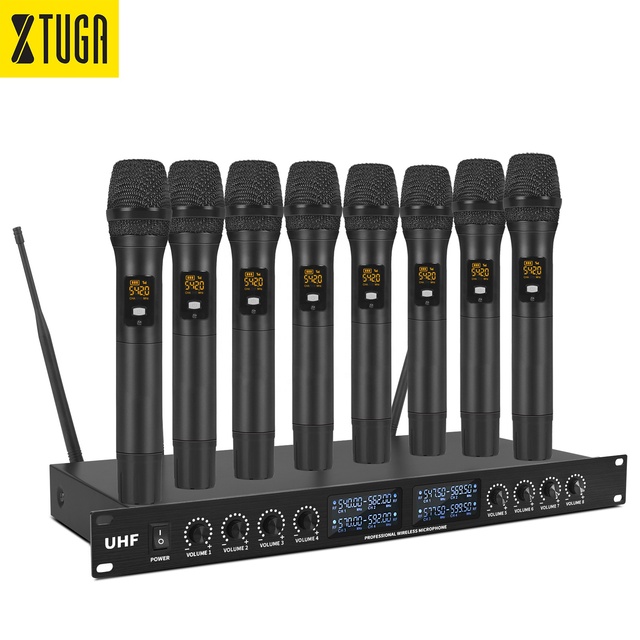 XTUGA YT8 Factory Price Dynamic Handheld Wireless Vocal Mic UHF 8 Channel Microphone Wireless Karaoke Microphone for Meeting