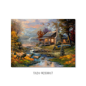 Arte <span class=keywords><strong>de</strong></span> Pared Grande con Paisaje Rústico, Impresiones Artísticas <span class=keywords><strong>de</strong></span> Cabaña en el Lago del Bosque, Decoración <span class=keywords><strong>de</strong></span> Hogar con Paisaje Otoñal Campestre - Product Image 1