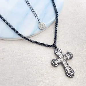 Factory Direct Sales simple charm customize gemstone diamond cross pendant Necklace for women