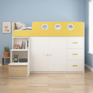 Modern Oak Panel <b>Wood</b> <b>Bunk</b> <b>Bed</b> with Large Storage Wardrobe-PYX Brand for Kids Bedroom Furniture - Product Image 3