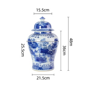 Vase de sol en céramique extra large, fait main, vintage, paysage oriental, pot à gingembre, décoration de luxe pour salon, pot de temple - Product Image 3