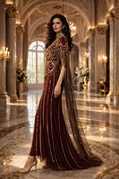 Robe de soirée vintage de luxe, col haut, ornée de perles et de cristaux, style droit, manches courtes, longueur maxi, robe de soirée longue