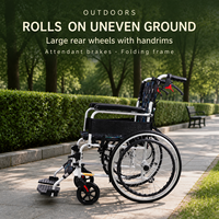 Fauteuil roulant pliable autopropulsé en alliage d'aluminium, roues de 20 pouces, capacité de 100 kg, design imperméable pour les soins à domicile et l'utilisation en extérieur