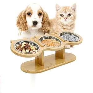Kediler ve köpekler için çevre dostu bambu hayvan mama kabı Set sürdürülebilir doğal besleyici dayanıklı kaymaz tasarım - Product Image 1