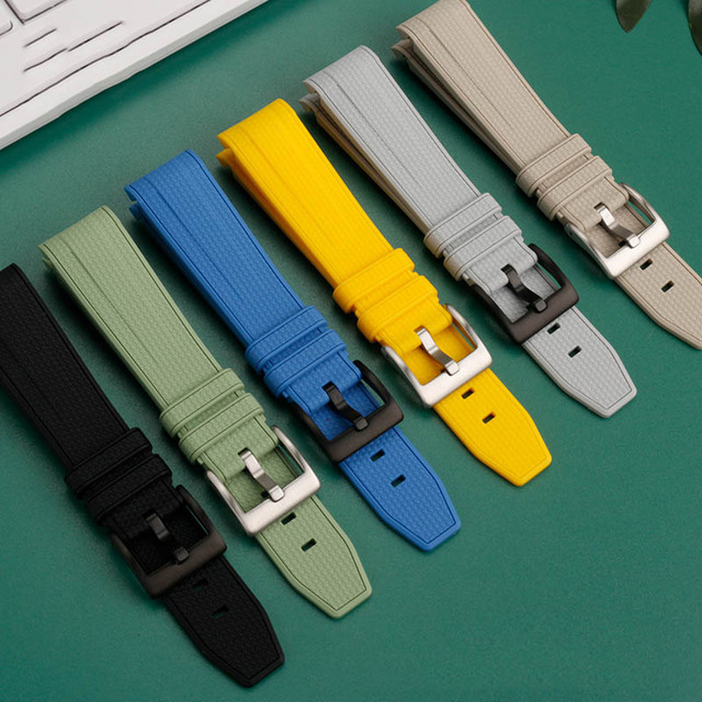 Sports Curved End Rubber Watch Strap 20mm Liquid Silicone Band for Moonswatch Rough Surface Replacement Universal Wristband
