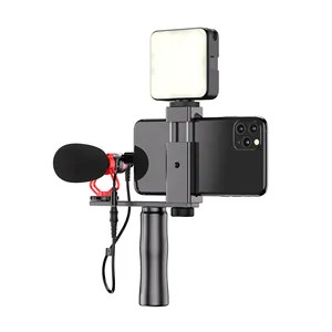Apexel YouTube vlogging Kit、Filmmaker用の取り外し可能なグリップ三脚を備えたLEDフリルライトスマートフォンビデオマイク