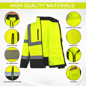 Low MOQ Autumn Warm Fleece Lining and <strong>Softshell</strong> Safety <strong>Jacket</strong> High Quality Waterproof Windproof <strong>Hi</strong> <strong>Vis</strong> Reflective <strong>Jacket</strong> - Product Image 3