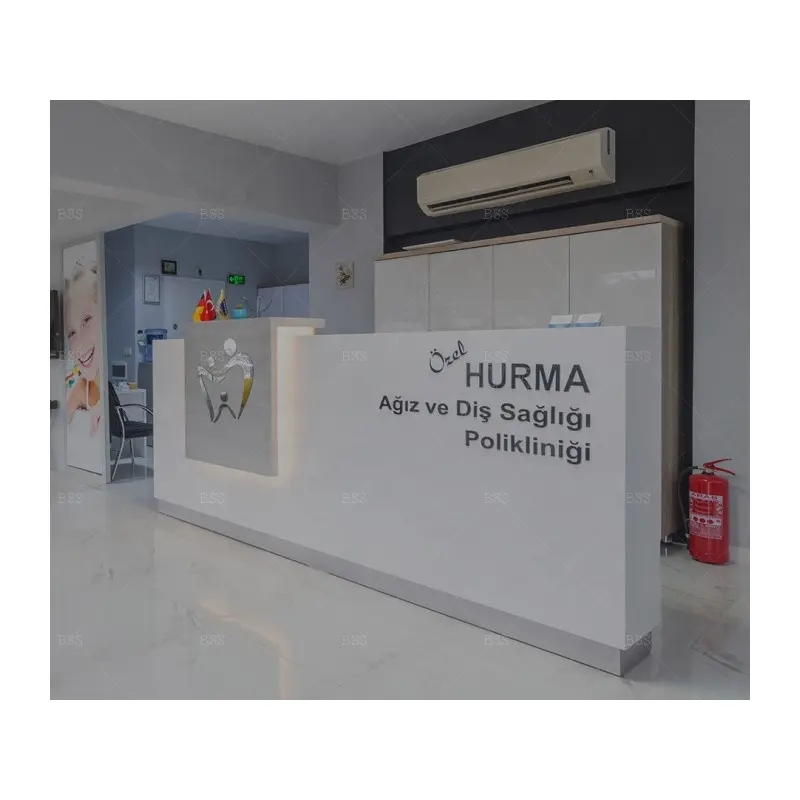 Elegante scrivania per Receptionist per ufficio dentale Design d'interni Logo personalizzato scrivania per Receptionist in marmo per clinica odontoiatrica