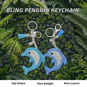 Nouveauté Porte-clés en cristal en forme de dauphin 3D avec pendentif en strass et pompon brillant, écologique et durable pour un anniversaire - Product Image 3