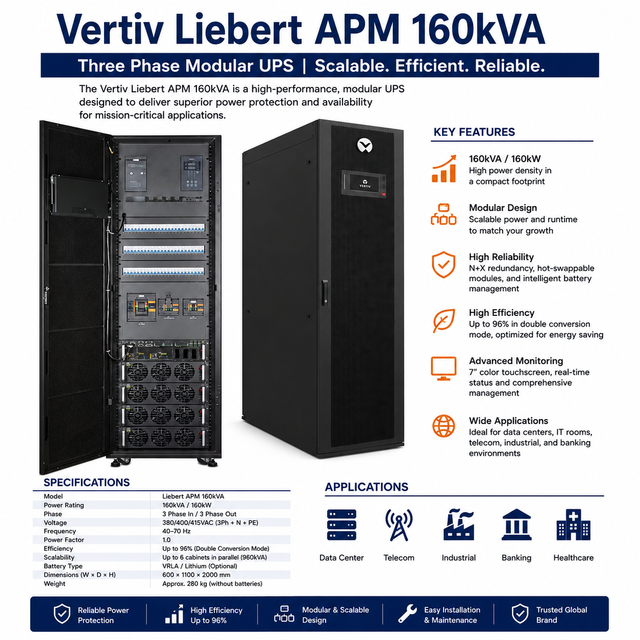 Vertiv Liebert APM160 160KVA Modular Online UPS 3 Phase High Efficiency Data Center Industrial Uninterruptible Power Supply