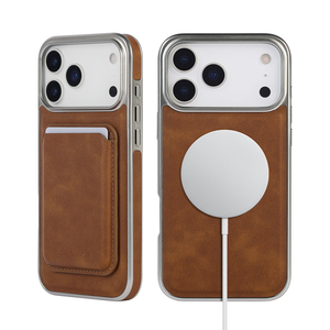 Étui de téléphone magnétique en cuir PU électroplaqué de luxe personnalisé pour <span class=keywords><strong>iPhone</strong></span> 17 16 15 Pro Max 2 en 1, étui portefeuille antichoc avec porte-cartes - Product Image 1