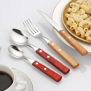 Di động ngoài trời bít tết thực phẩm phương Tây kim loại bằng gỗ xử lý dao kéo thép không gỉ dao muỗng nĩa đặt cắm trại du lịch Bộ đồ ăn - Product Image 4