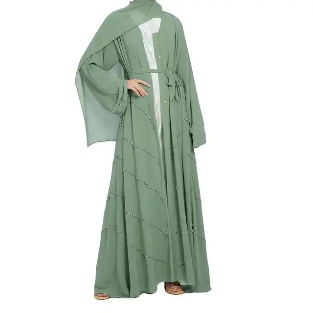 Toptan türkiye mütevazı Dubai Eid Robe satış Abaya Online katı renk lüks Abaya kadınlar müslüman elbise elmas açık Abaya