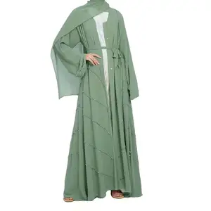 Wholesale Turkey Modest Dubai Eid Robe Sale Abaya Online Solid Color Luxury Abaya Women Muslim Dress Diamond Open Abaya
