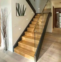 Rampe en verre à double face moderne pour intérieur, marches en bois, acier, marbre, métal, granit, droit, villa, appartement, contemporain