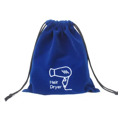 Custom Embroidered Bag Drawstring Extensions Velvet Bags Pouch with Logo for Hair Drier Hairdryer Bundles Ribbon Rope