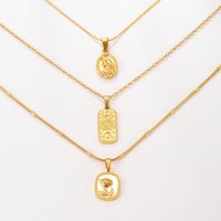 Kalung Liontin Bunga Bulan Vintage Berlapis Emas 18K dari Baja Tahan Karat 316 dengan Batu CZ Pave dan Rantai Link Unisex